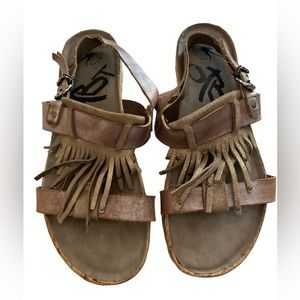 OTBT Metallic Brown Fringe Cork Soul Comfortable Leather Sandals Woman’s Shoes